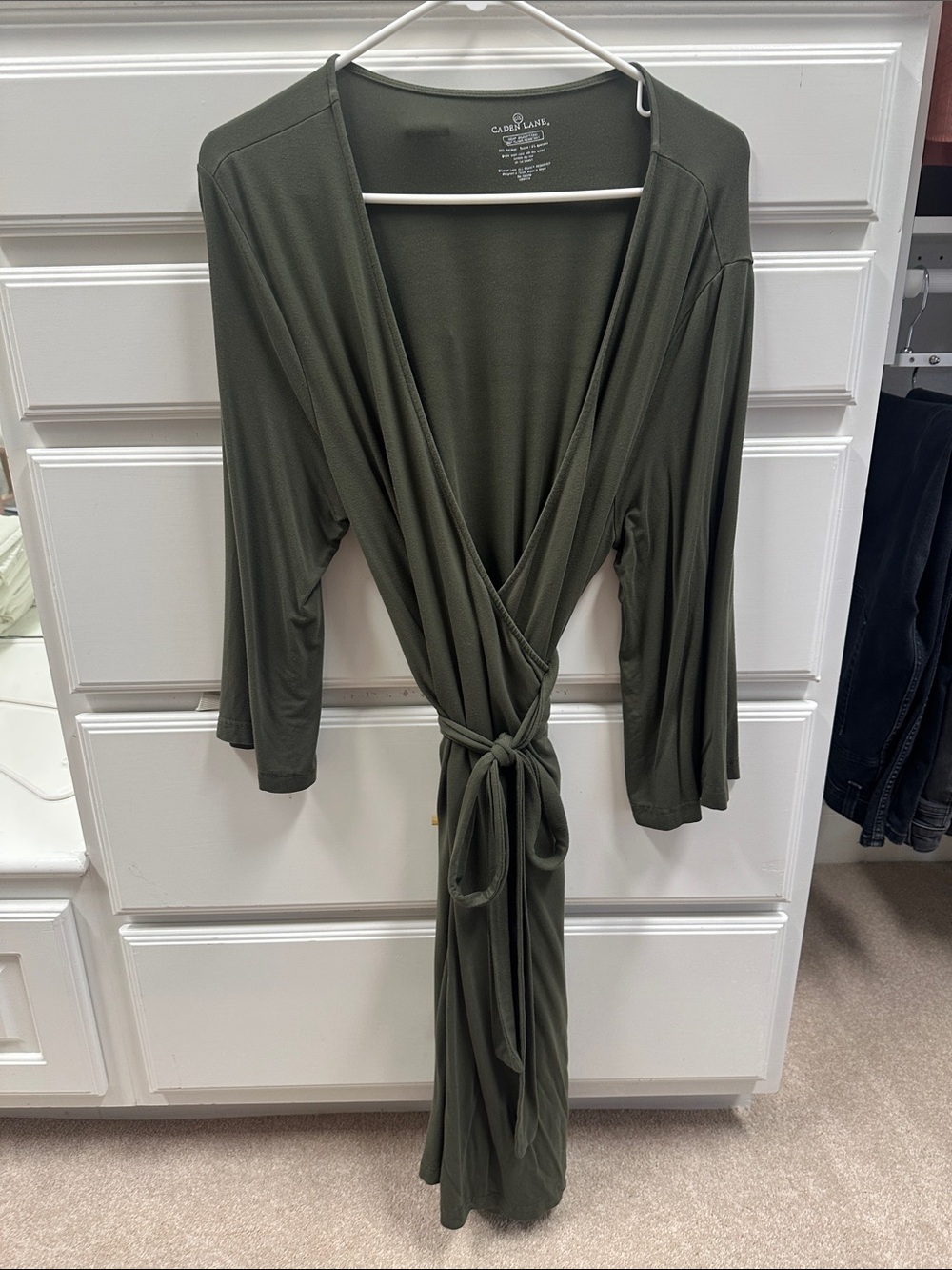 Caden Lane Olive Wrap nursing/maternity Robe with Self-Tie Belt